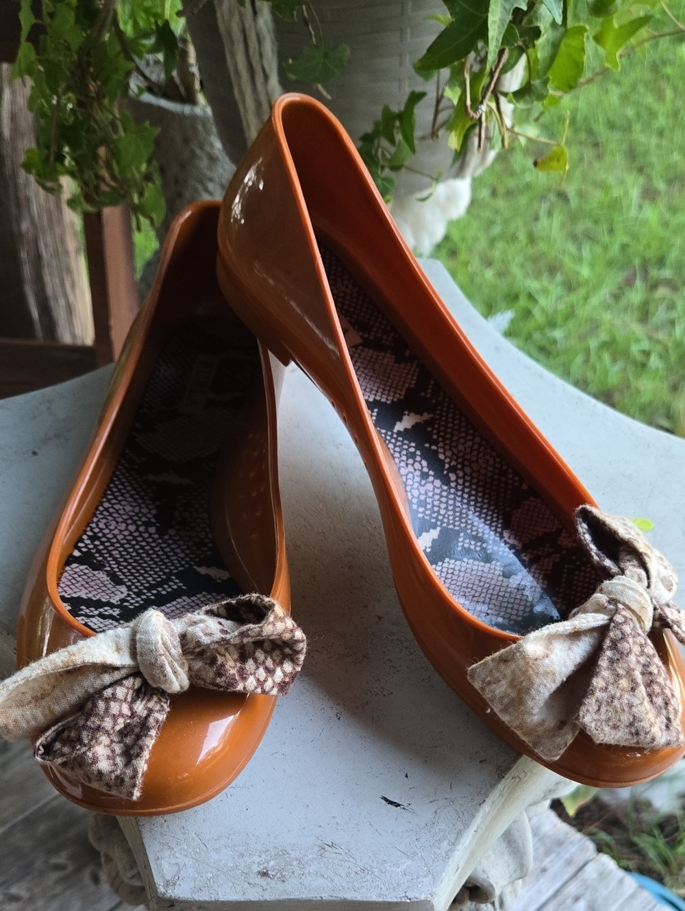 Furla Pumpkin Orange Jelly Rubber Ballet Flat With Bow Size EU 39 US 8